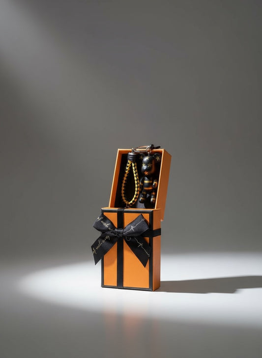 Black Gold Bear Keychain with Stars