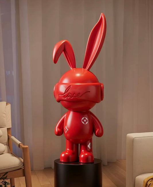 Large 103cm Red Rabbit Astronaut Floor Statue – Luxury Nordic Bunny Art Toy Sculpture