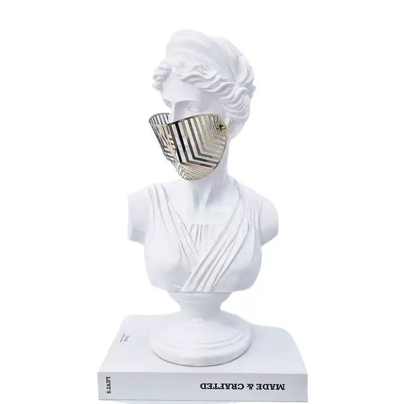 Modern white Venus Bust Statue with Gold Mask - Luxury Greek Goddess Sculpture for Home Decor, Living Room Tabletop Accent