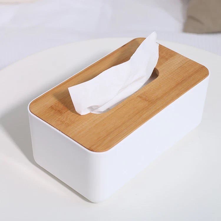 Серветниця біла plastikova з бамбуковою кришкою. Distributeur pour serveur