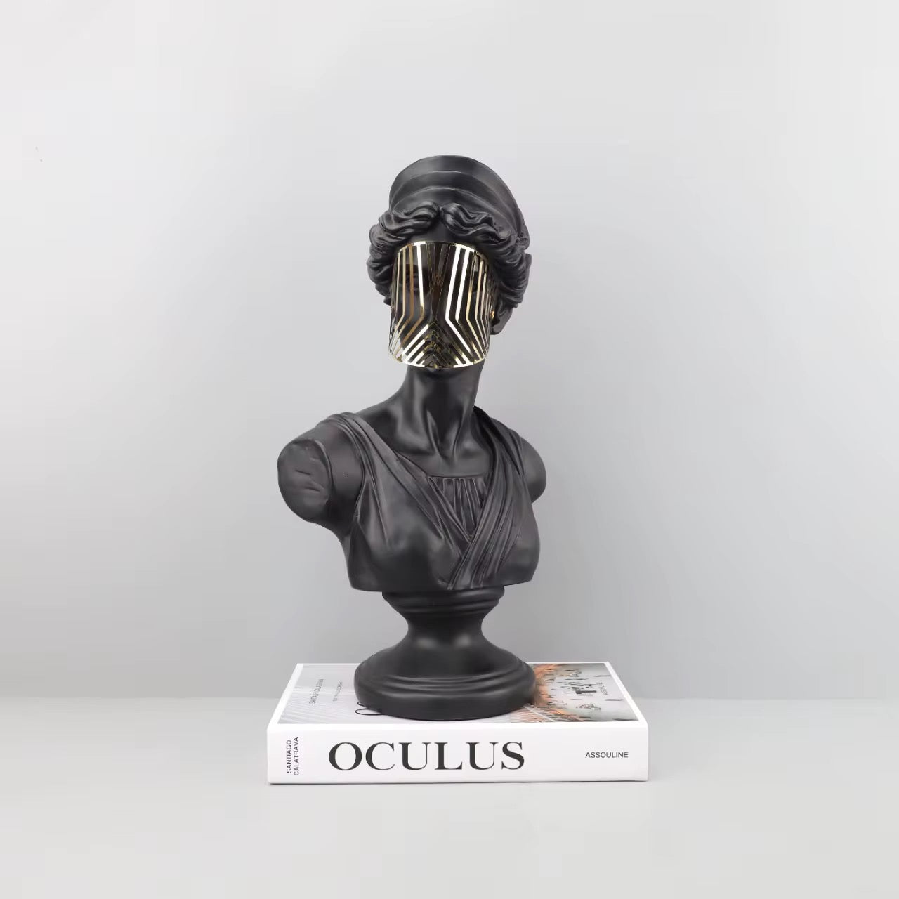 Modern Black Venus Bust Statue with Gold Mask - Luxury Greek Goddess Sculpture for Home Decor, Living Room Tabletop Accent