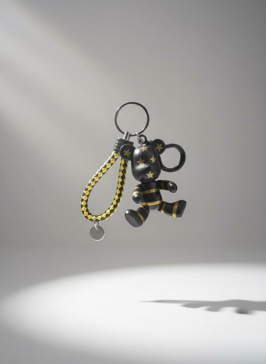 Black Gold Bear Keychain with Stars
