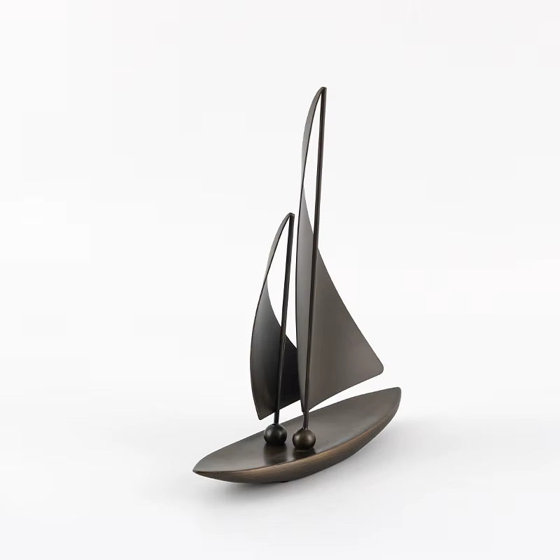 Modern Metal Sailboat Statue - Minimalist Bronze Nautical Sculpture for Home Office Desk, Bookshelf & Living Room Coastal Deco