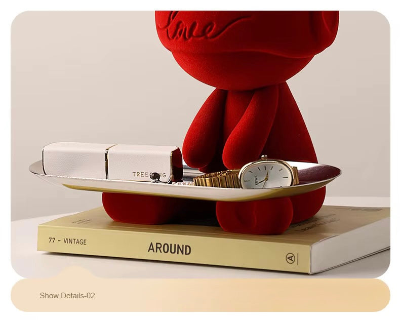 Modern Red Cosmic Bunny Figurine with Stainless Steel Tray – Hypebeast Home Decor