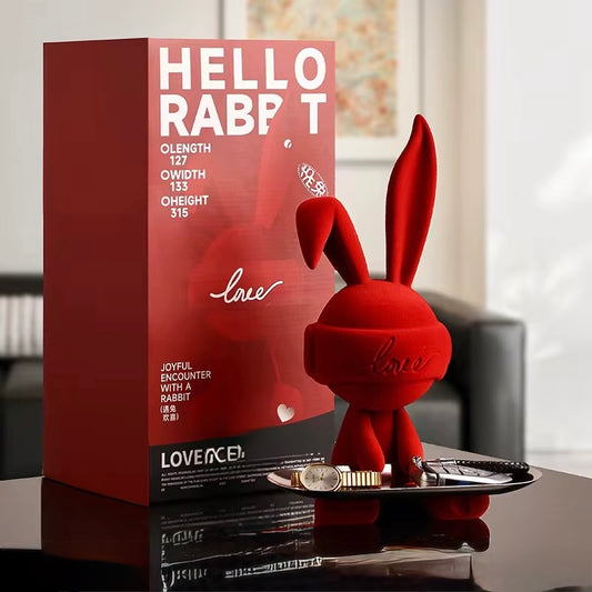 Modern Red Cosmic Bunny Figurine with Stainless Steel Tray – Hypebeast Home Decor