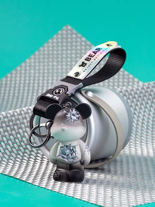 Broken bear keychain in black