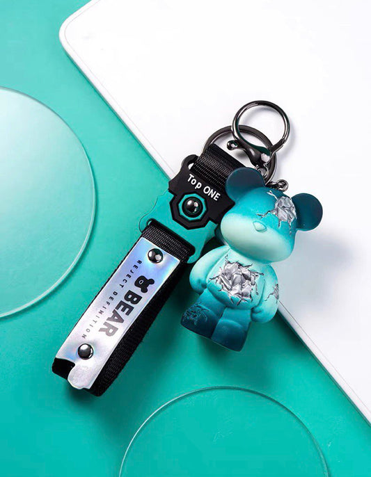 Broken bear keychain in green