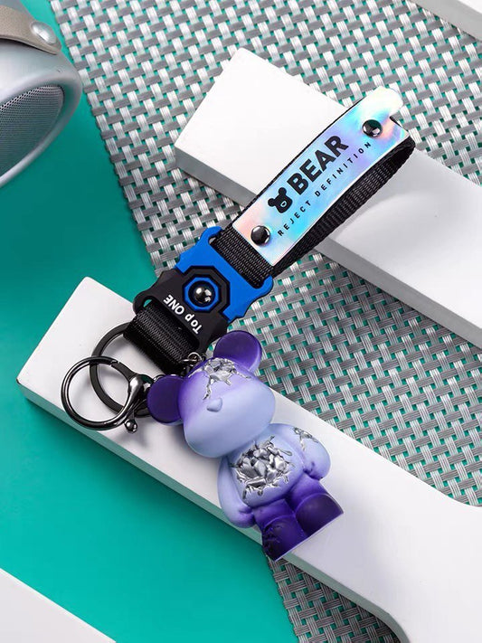 Broken bear keychain in blue