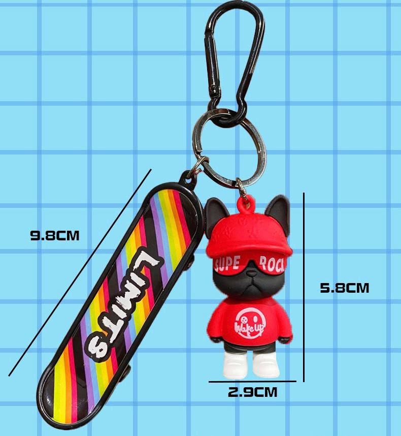 Keychain dog with skateboard red