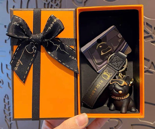 Keychain bulldog black in glasses