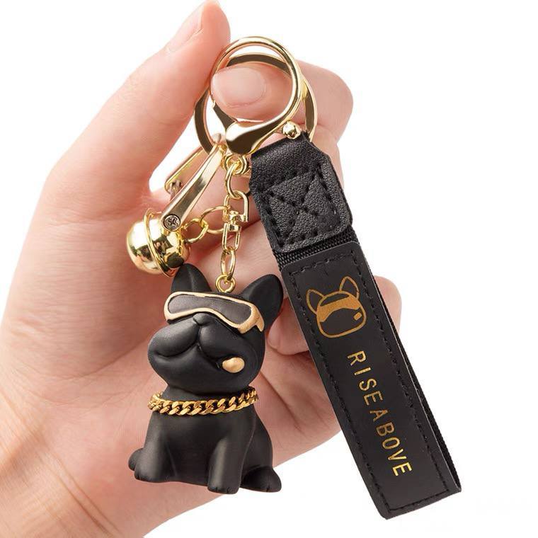 Keychain bulldog black in glasses