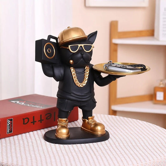 Dog figurine with tape recorder and tray