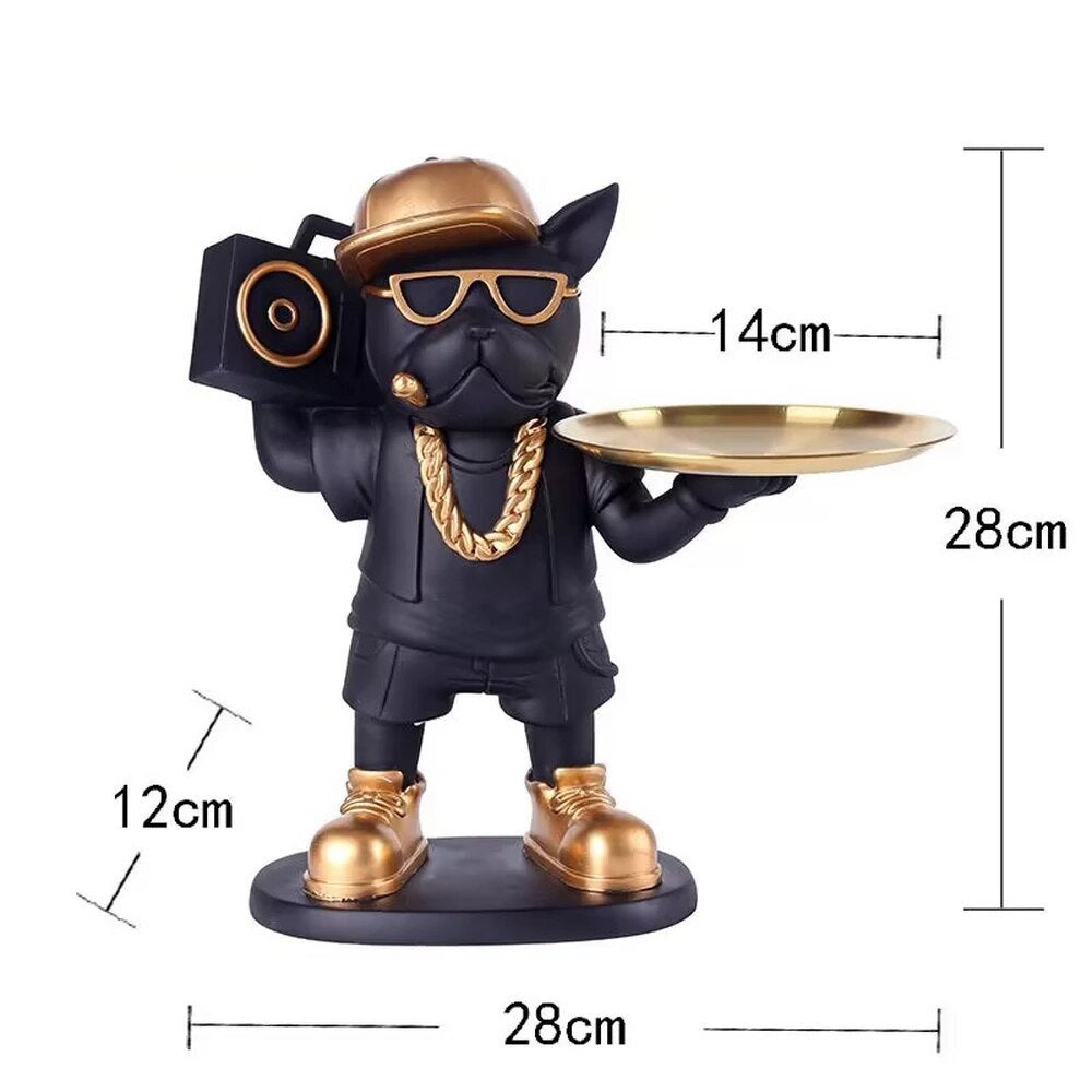 Dog figurine with tape recorder and tray