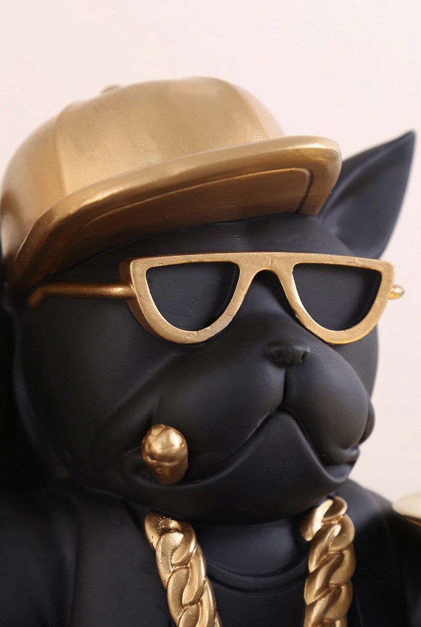 Dog figurine with tape recorder and tray