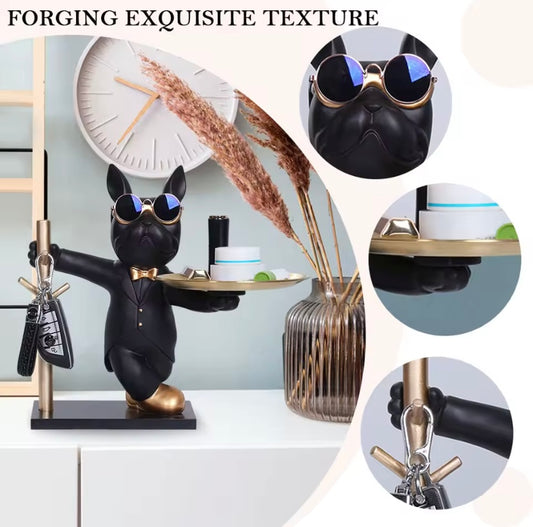 Bulldog figurine in sunglasses with trinket stand