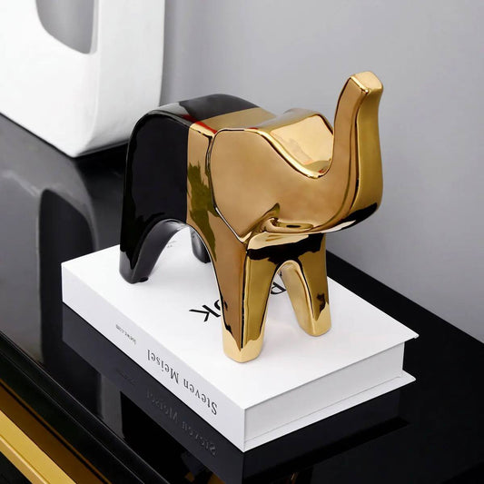 Elephant figurine black with gold