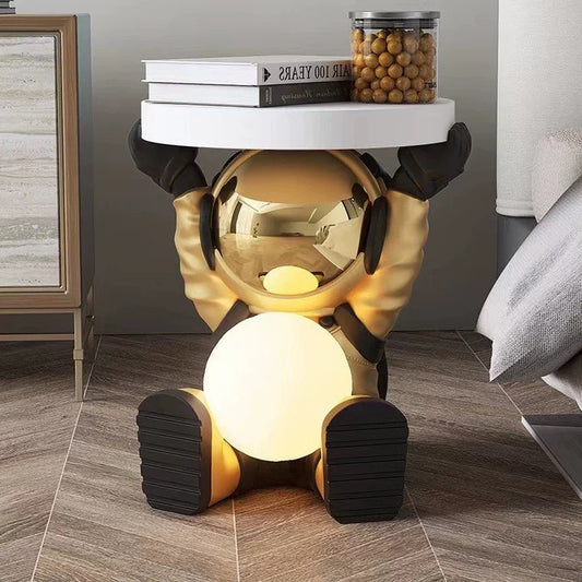 Astronaut coffee table with night light, gold color
