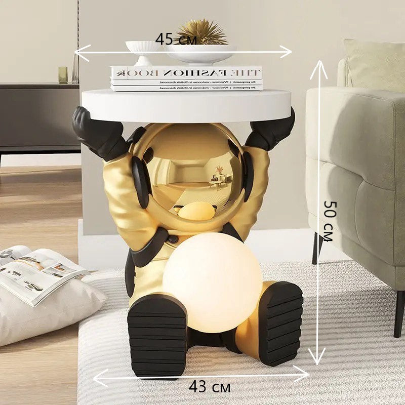 Astronaut coffee table with night light, gold color