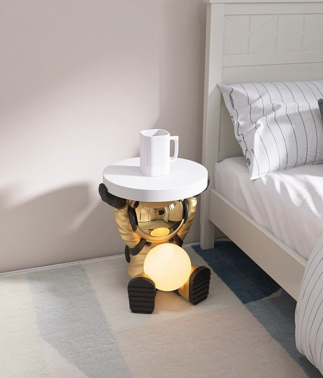 Astronaut coffee table with night light, gold color
