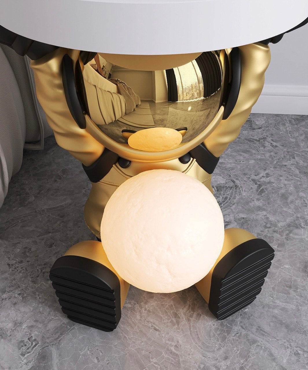Astronaut coffee table with night light, gold color