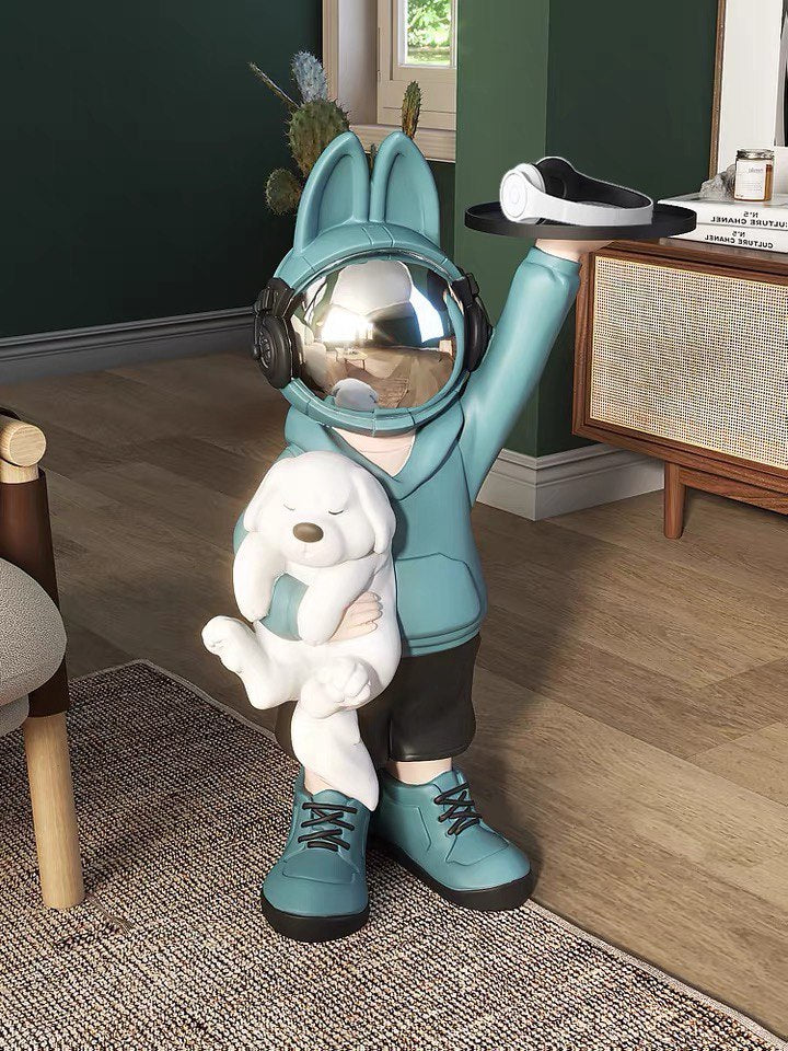 Coffee table space rabbit with puppy, blue 80 cm