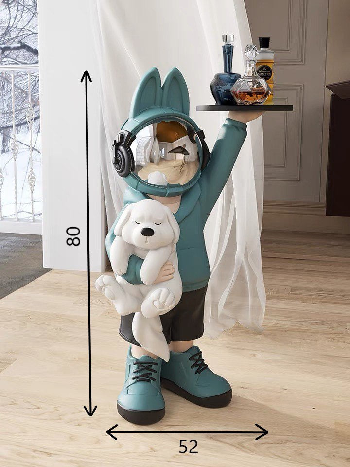 Coffee table space rabbit with puppy, blue 80 cm
