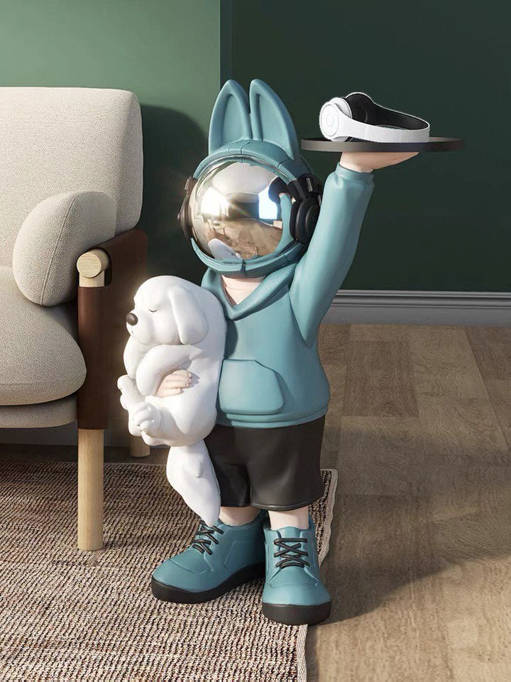Coffee table space rabbit with puppy, blue 80 cm
