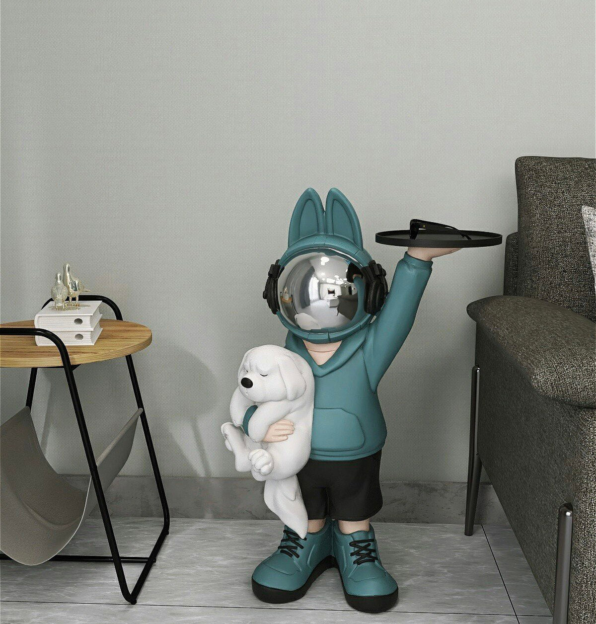 Coffee table space rabbit with puppy, blue 80 cm