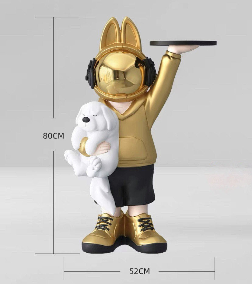 Coffee table space rabbit with puppy, gold 80 cm