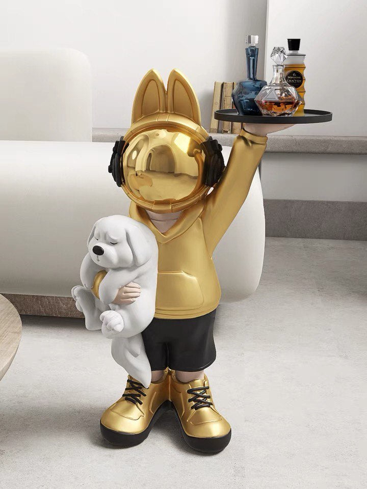 Coffee table space rabbit with puppy, gold 80 cm