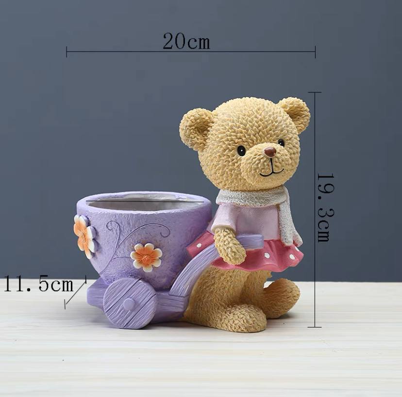 Plant pot bear girl with a stroller