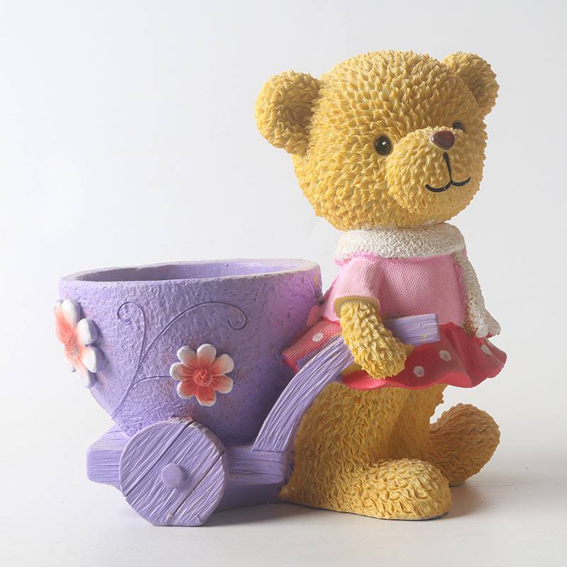 Plant pot bear girl with a stroller