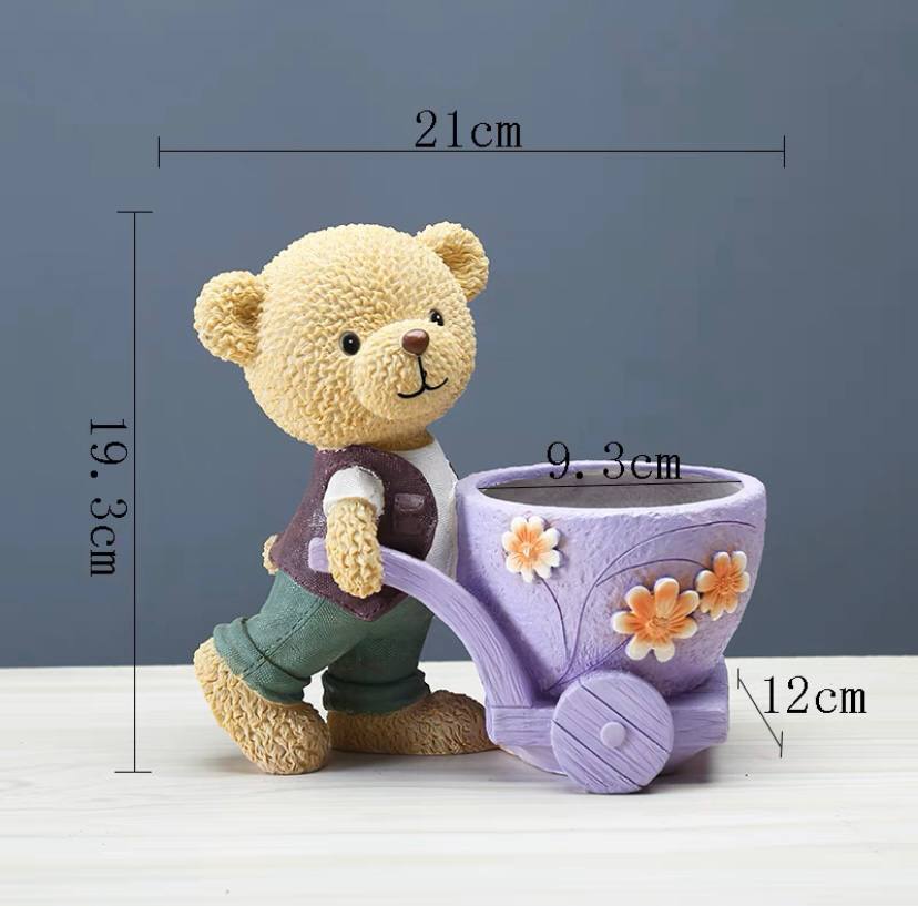 Plant pot bear boy with a stroller