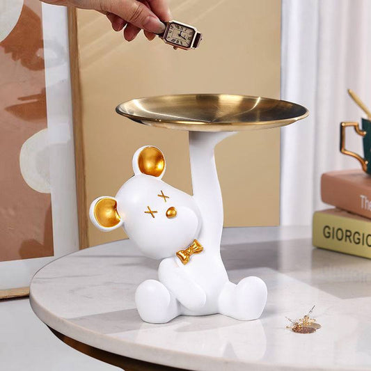 Bear figurine with tray, white