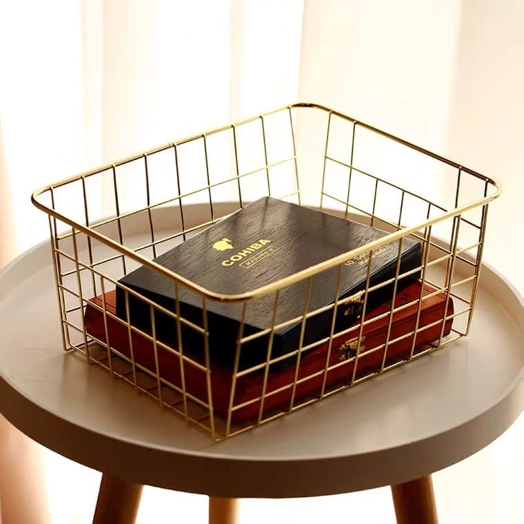 Gold-colored metal storage basket 27 cm