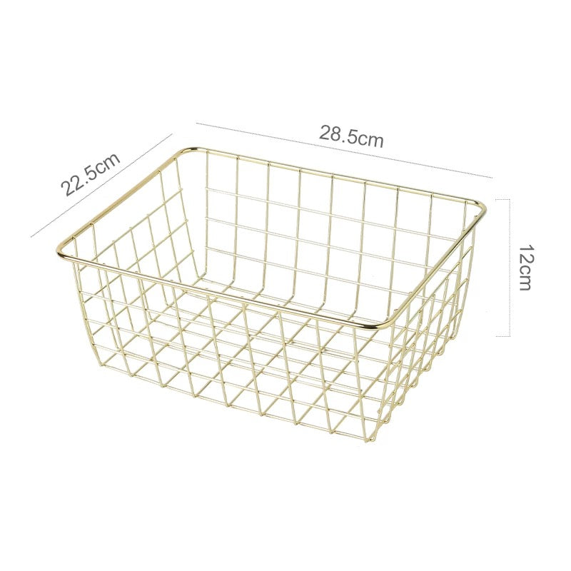 Gold-colored metal storage basket 27 cm