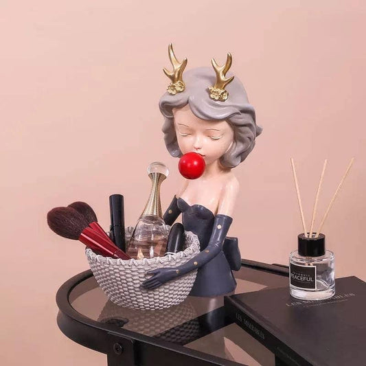 Figurine girl with basket and girl with tray set of 2 pieces