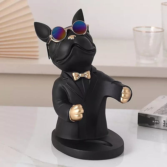 Figurine dog with glasses, interior bottle holder