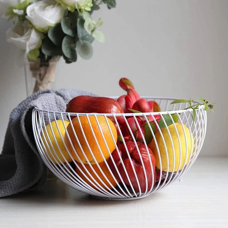 Metal fruit plate, fruit basket 25 cm white twisted