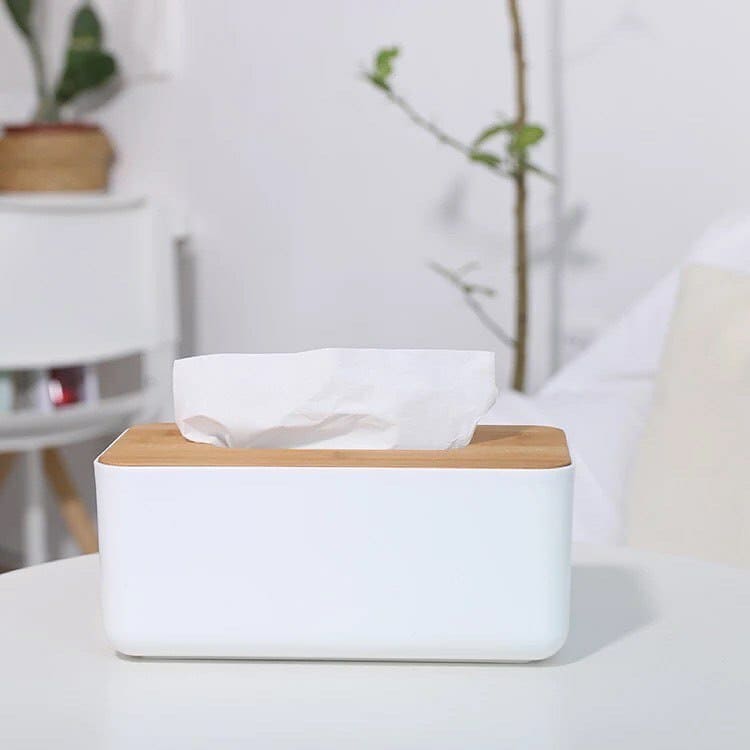 Серветниця біла plastikova з бамбуковою кришкою. Distributeur pour serveur