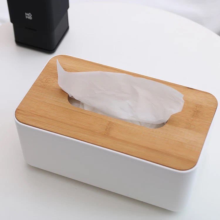Серветниця біла plastikova з бамбуковою кришкою. Distributeur pour serveur