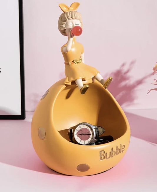 Figurine, phone stand girl with gum orange