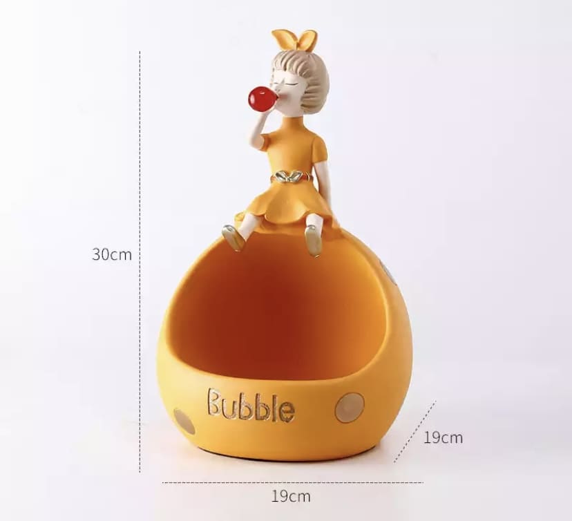 Figurine, phone stand girl with gum orange