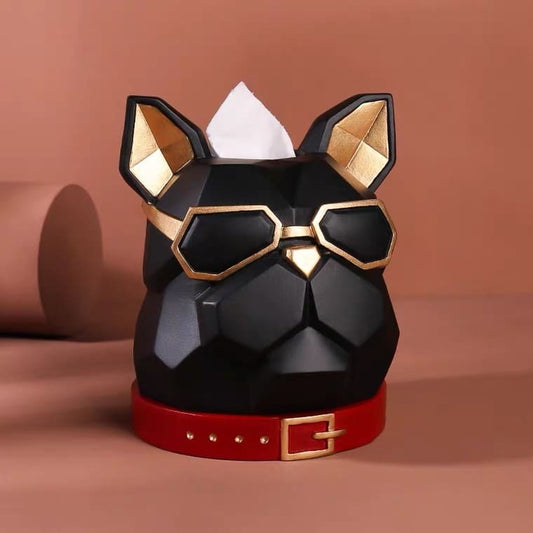 Black ceramic napkin holder in the shape of a dog's head