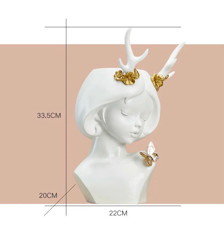 Vase white with gold, girl with horns 33cm
