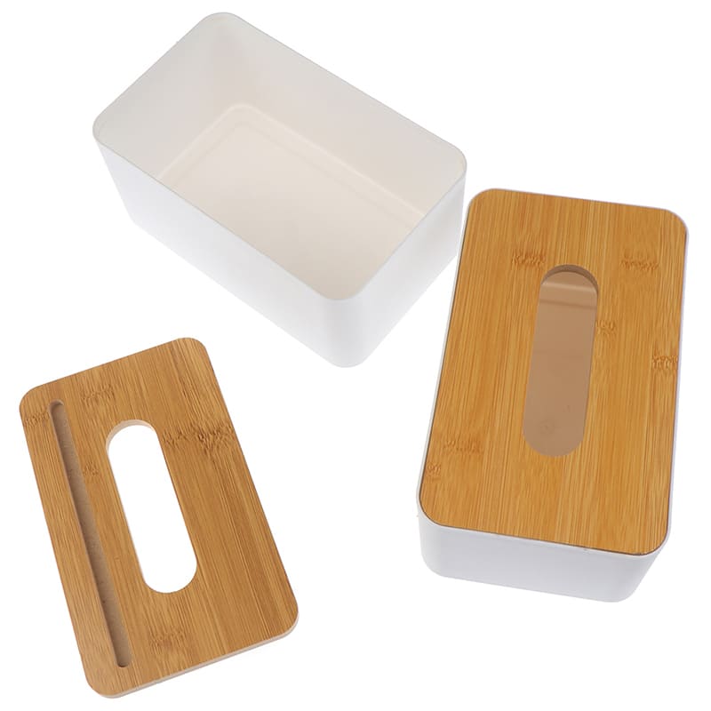 Серветниця біла plastikova з бамбуковою кришкою. Distributeur pour serveur de téléphone