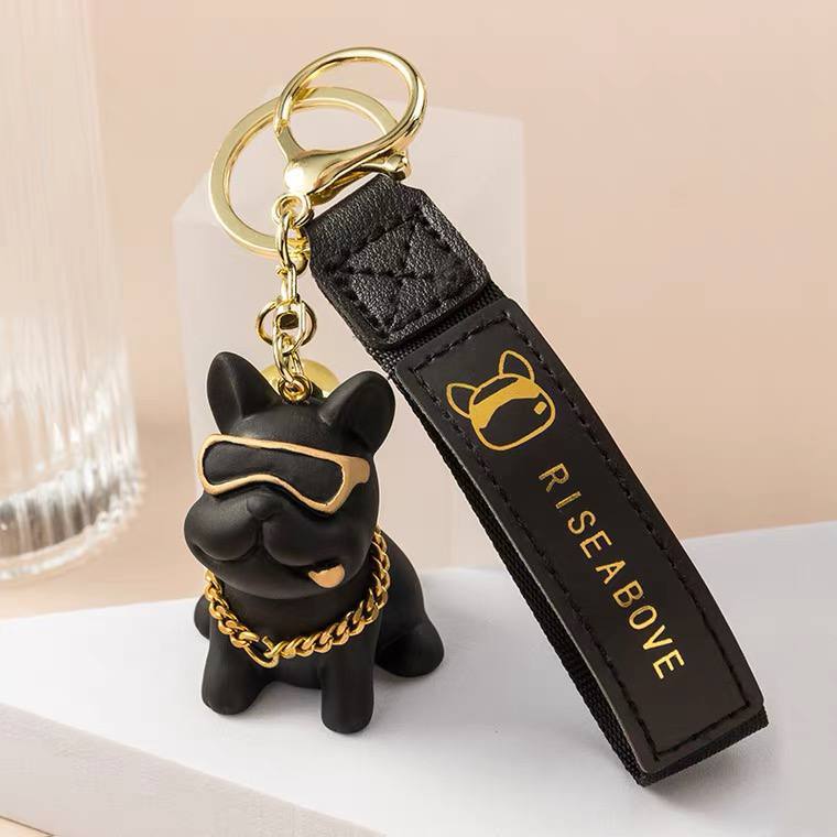 Keychain bulldog black in glasses