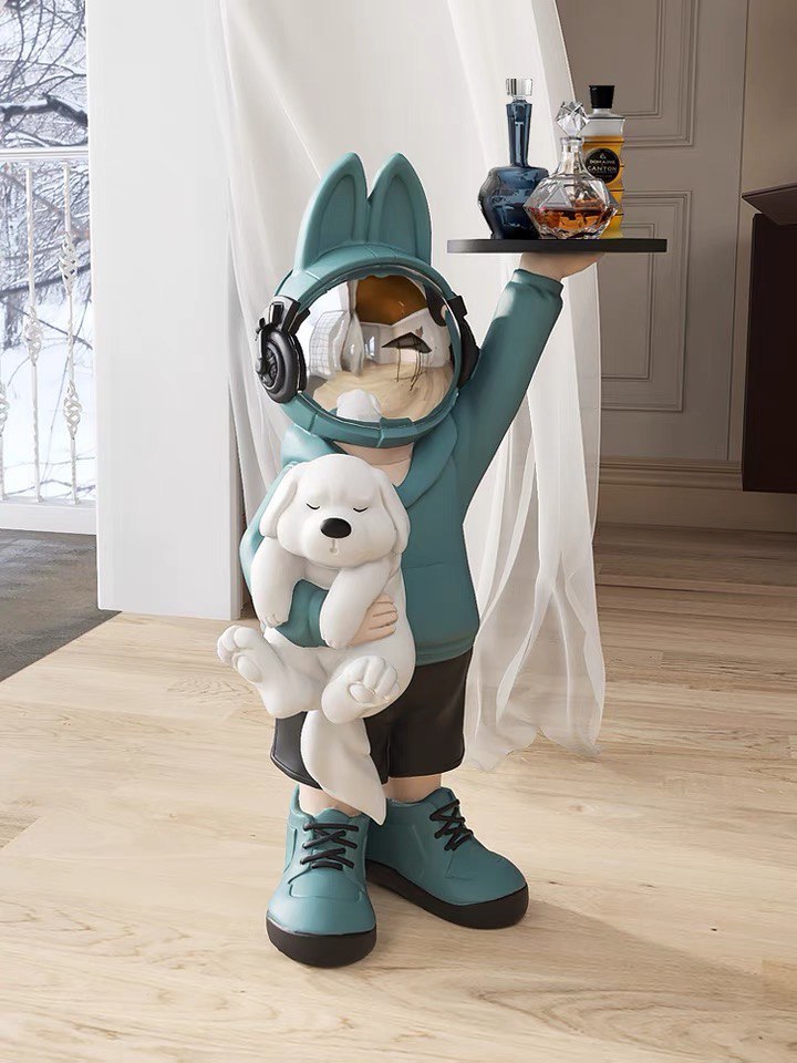 Coffee table space rabbit with puppy, blue 80 cm