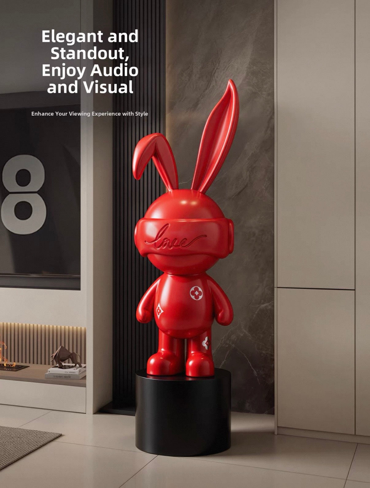 Large 103cm Red Rabbit Astronaut Floor Statue – Luxury Nordic Bunny Art Toy Sculpture