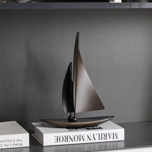 Modern Metal Sailboat Statue - Minimalist Bronze Nautical Sculpture for Home Office Desk, Bookshelf & Living Room Coastal Deco